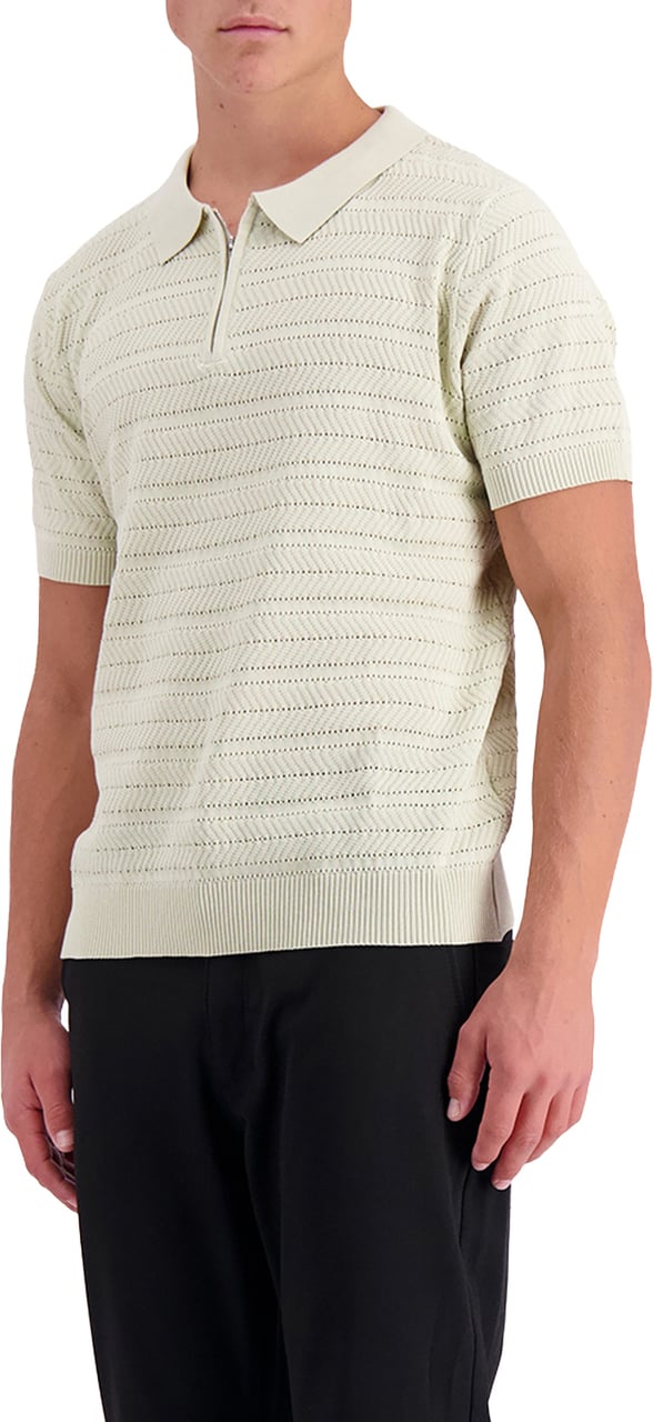 Black Bananas Textured Zip Polo Grijs
