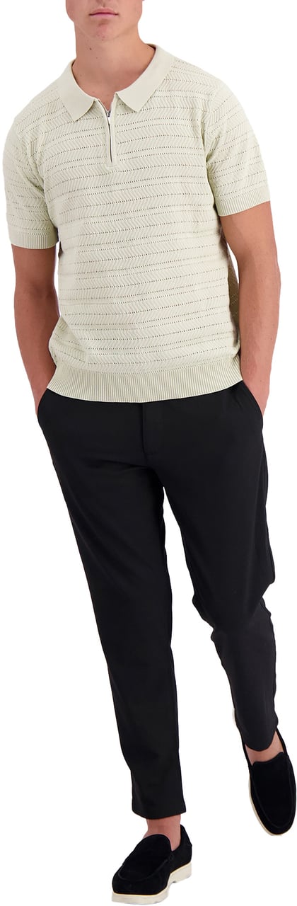 Black Bananas Textured Zip Polo Grijs