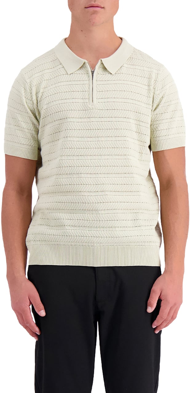 Black Bananas Textured Zip Polo Grijs