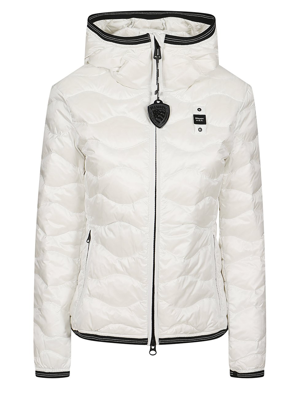 Blauer Quilted White Puffer Coat With Fixed Hood And Zippered Pockets Wit