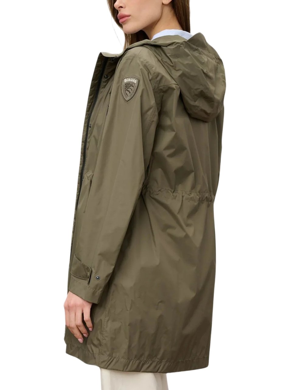 Blauer Long Green Impermeable Coat With Adjustable Features Grijs