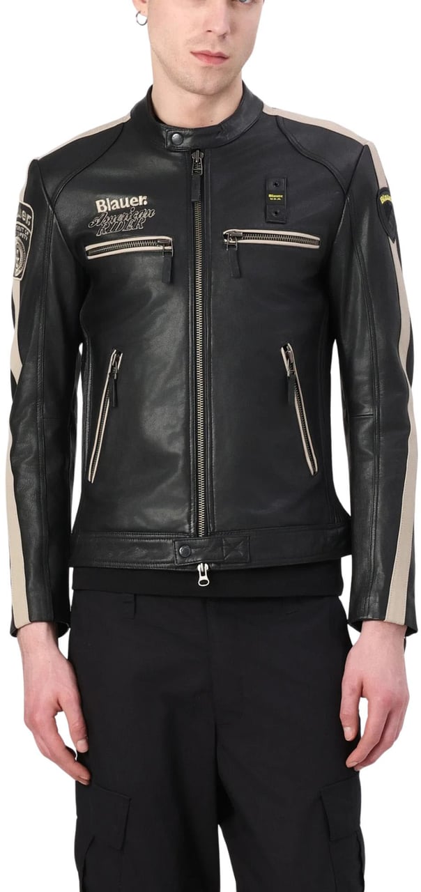 Blauer Garner Leather Jacket Black Slim Fit With Stand Collar For Men 26Sblul02439-007521 999 Zwart