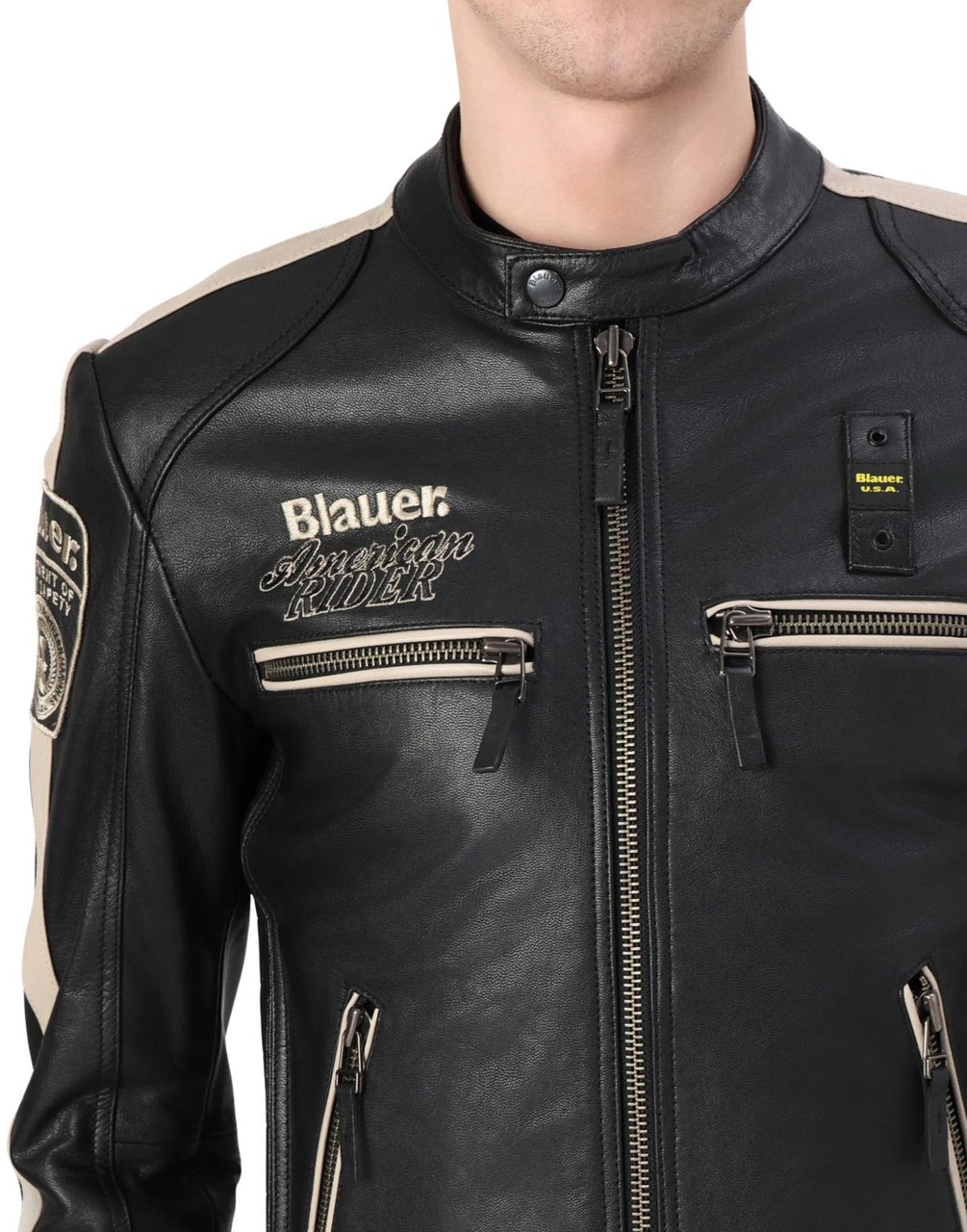 Blauer Garner Leather Jacket Black Slim Fit With Stand Collar For Men 26Sblul02439-007521 999 Zwart