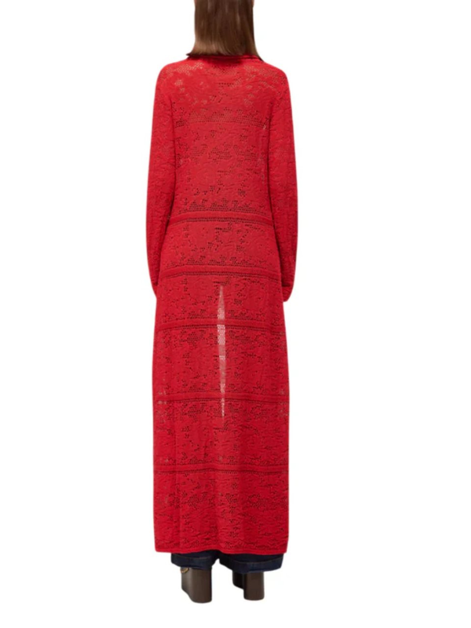 Blugirl Open-Knit Long V-Neck Cardigan Rood