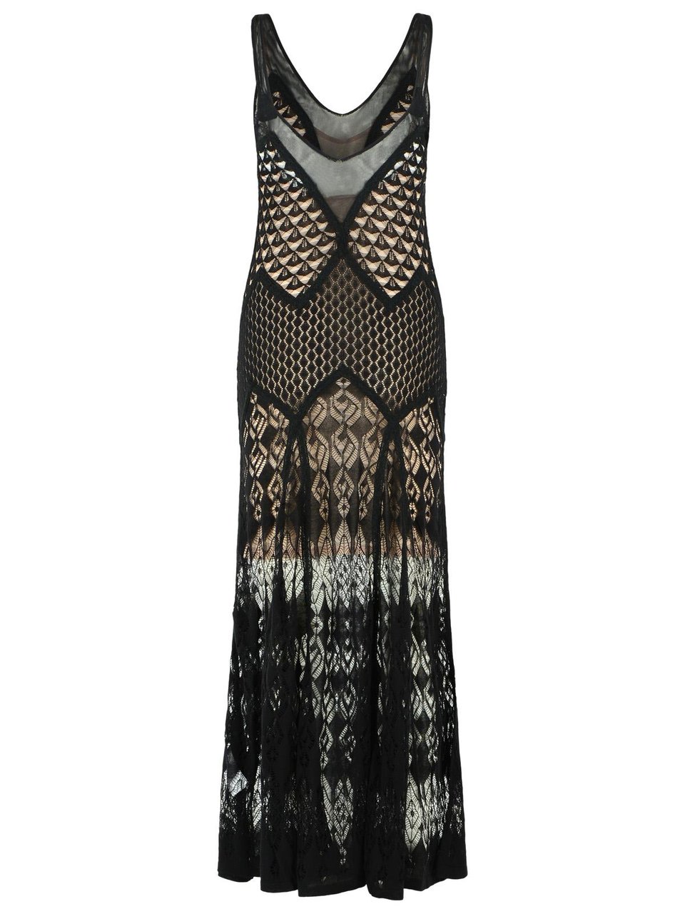 Blumarine Long Dress In Black Worked Cotton Grijs
