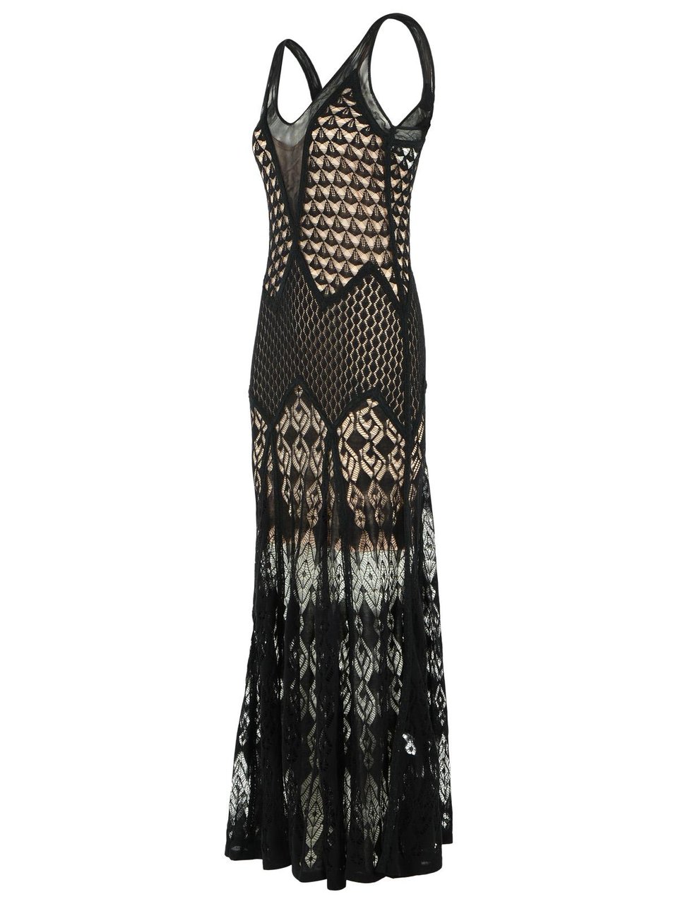 Blumarine Long Dress In Black Worked Cotton Grijs