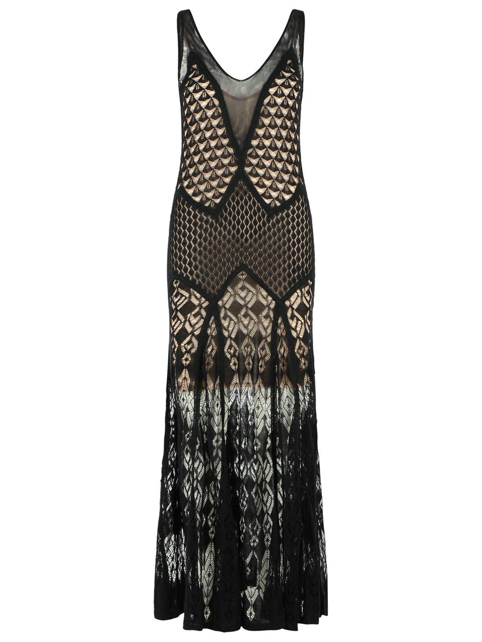 Blumarine Long Dress In Black Worked Cotton Grijs