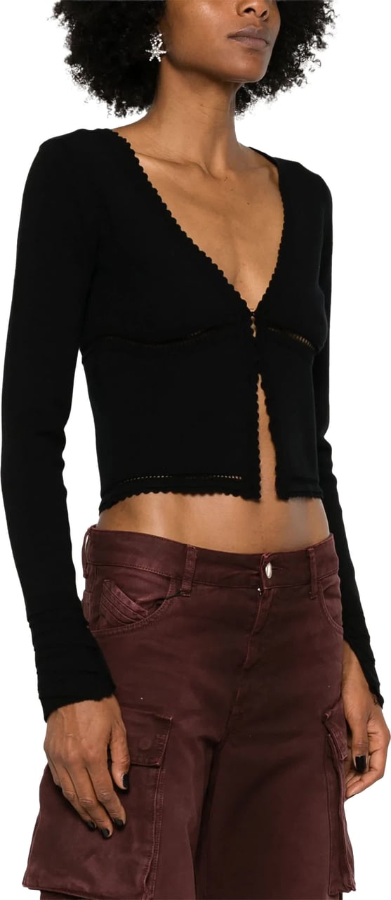 Blumarine Fitted Cropped Scalloped Edge Cardigan Zwart