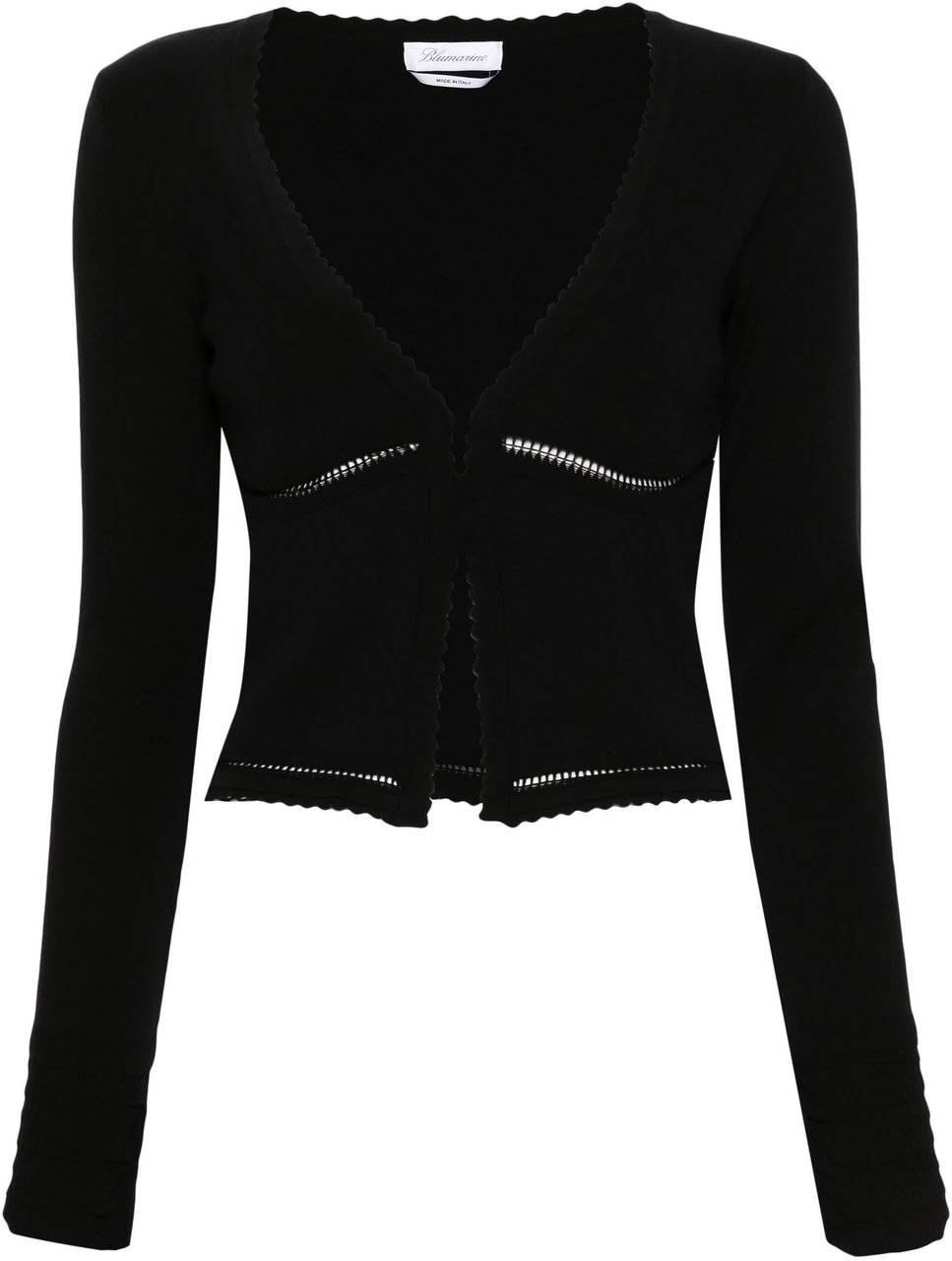 Blumarine Fitted Cropped Scalloped Edge Cardigan Zwart