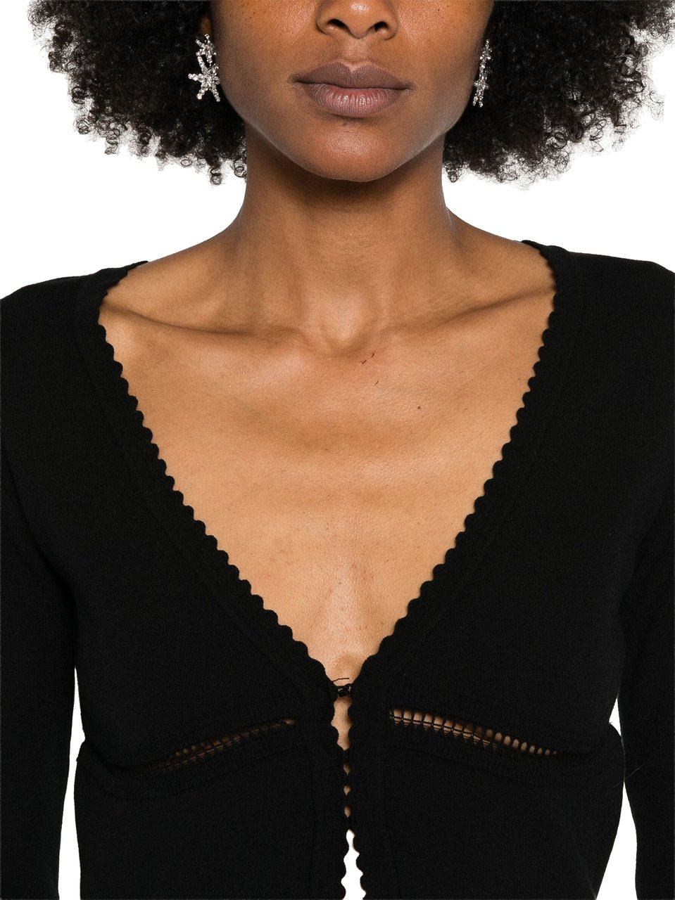 Blumarine Fitted Cropped Scalloped Edge Cardigan Zwart