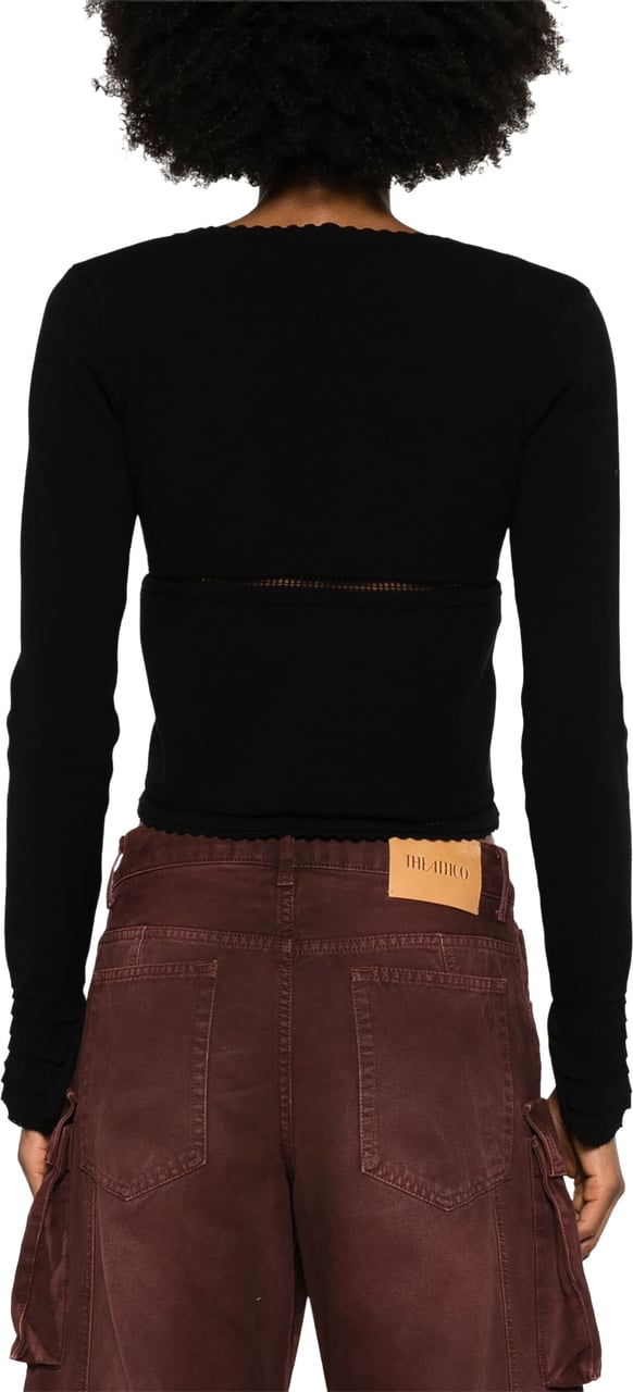 Blumarine Fitted Cropped Scalloped Edge Cardigan Zwart