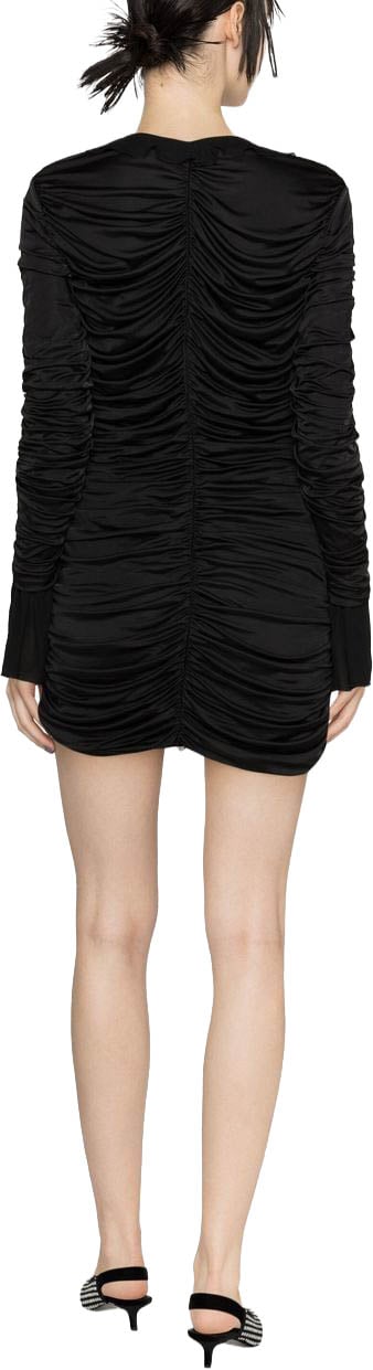 Blumarine Plisse Jersey V-Neck Asymmetrical Dress Zwart