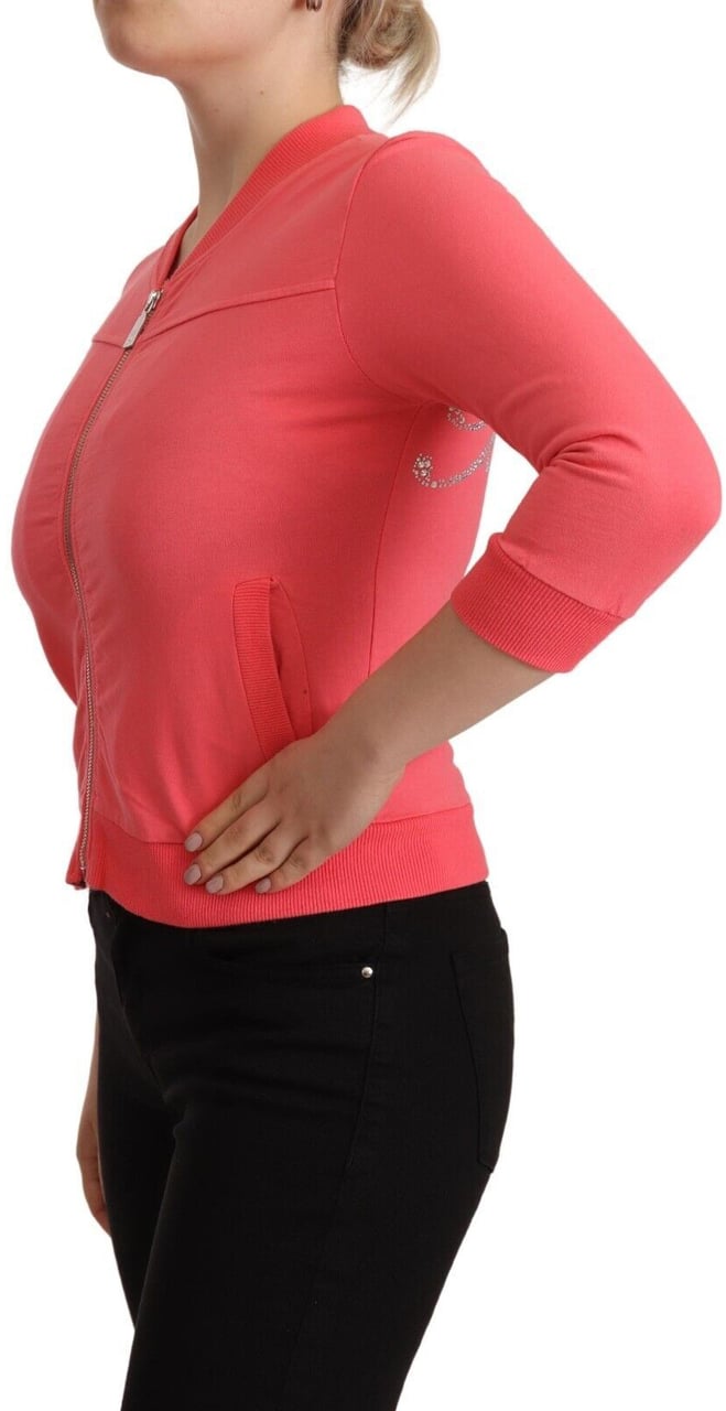 Blumarine Pink 3/4 Sleeve Zip Embellished Sweater Roze