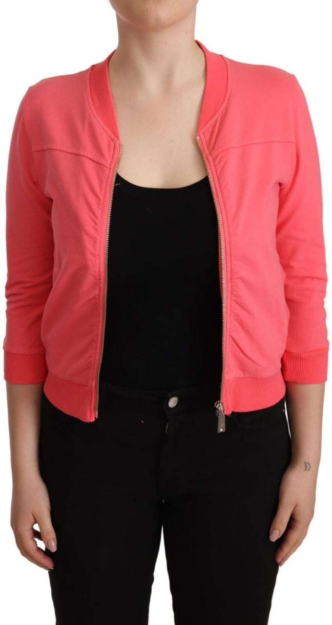 Blumarine Pink 3/4 Sleeve Zip Embellished Sweater Roze