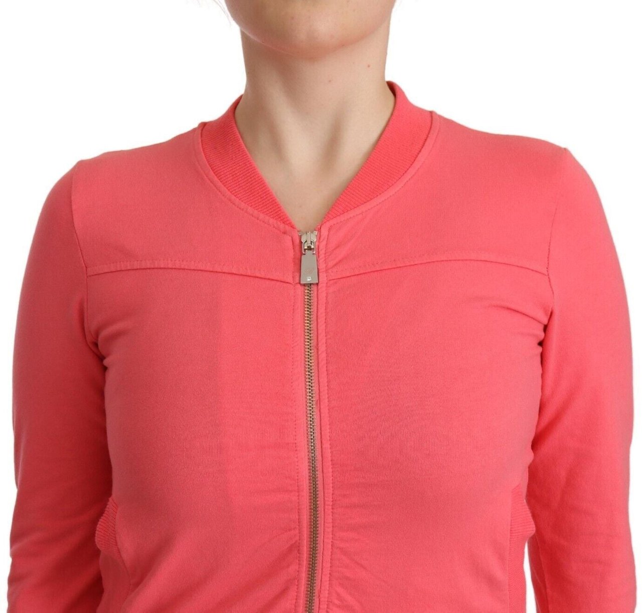 Blumarine Pink 3/4 Sleeve Zip Embellished Sweater Roze