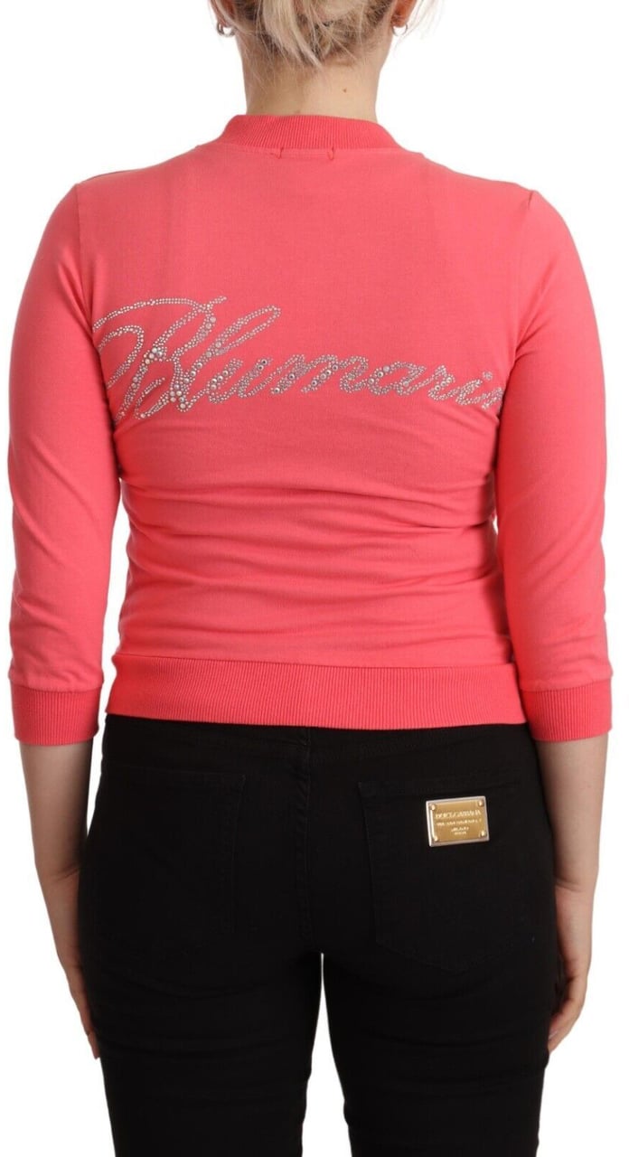 Blumarine Pink 3/4 Sleeve Zip Embellished Sweater Roze
