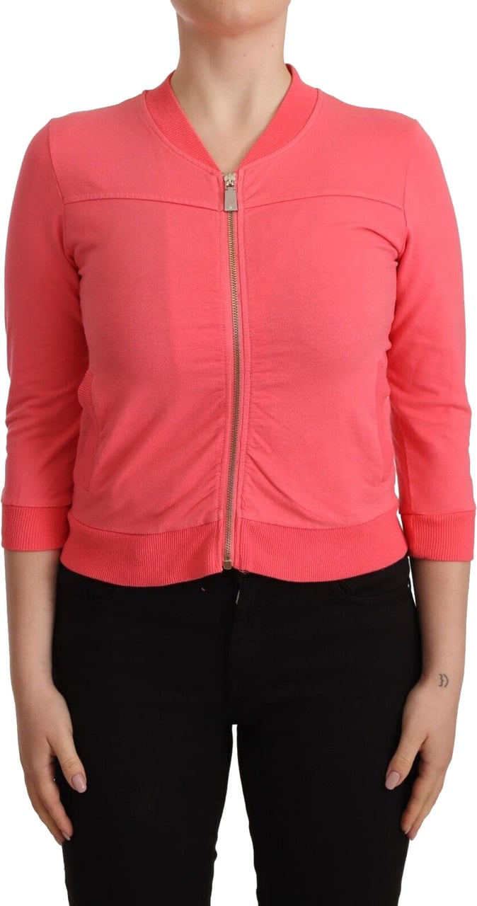 Blumarine Pink 3/4 Sleeve Zip Embellished Sweater Roze