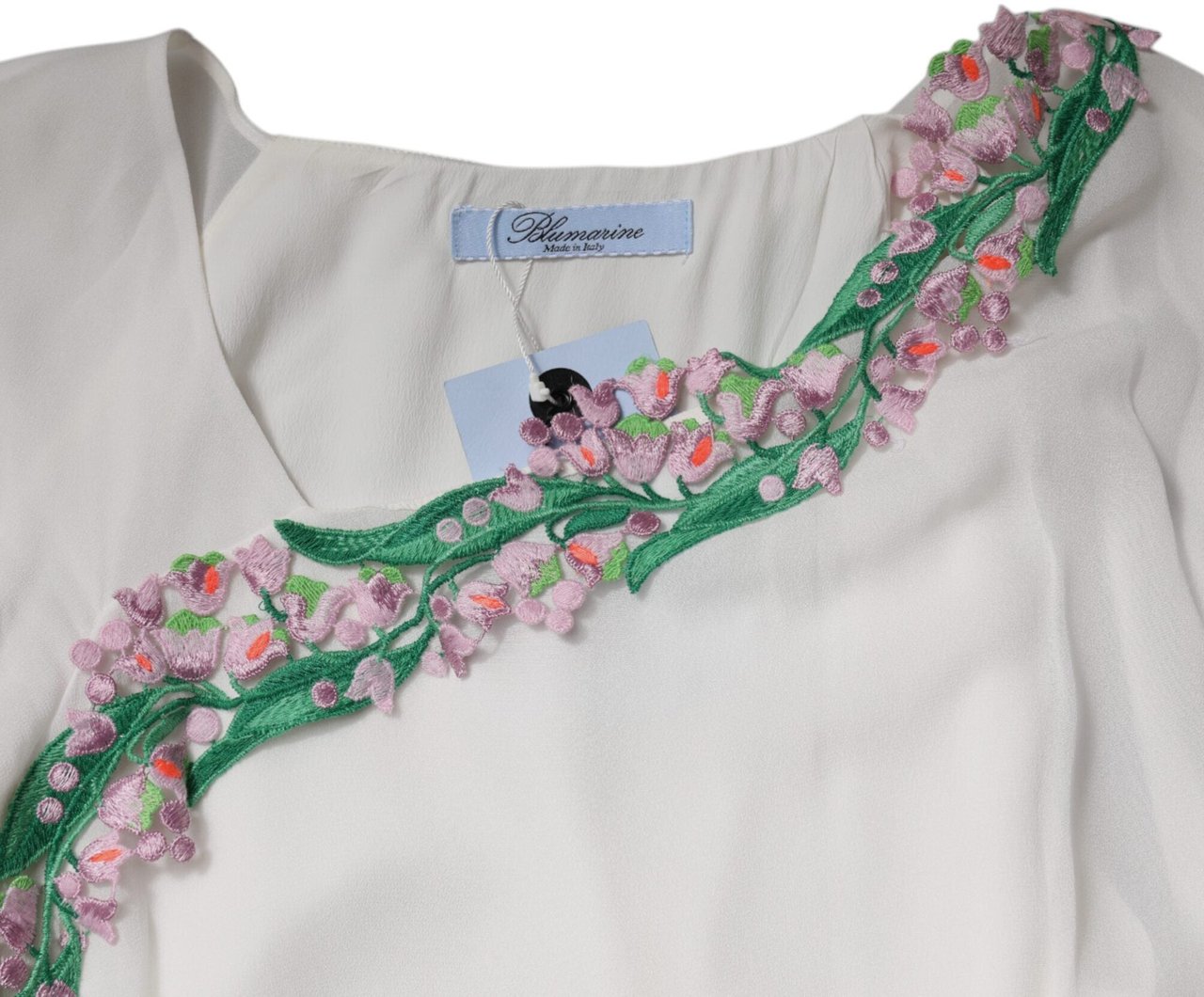 Blumarine White Floral Embroidery Viscose Chiffon Shift Dress Wit