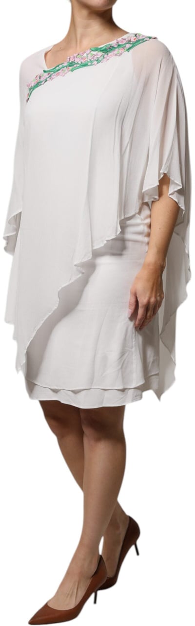 Blumarine White Floral Embroidery Viscose Chiffon Shift Dress Wit