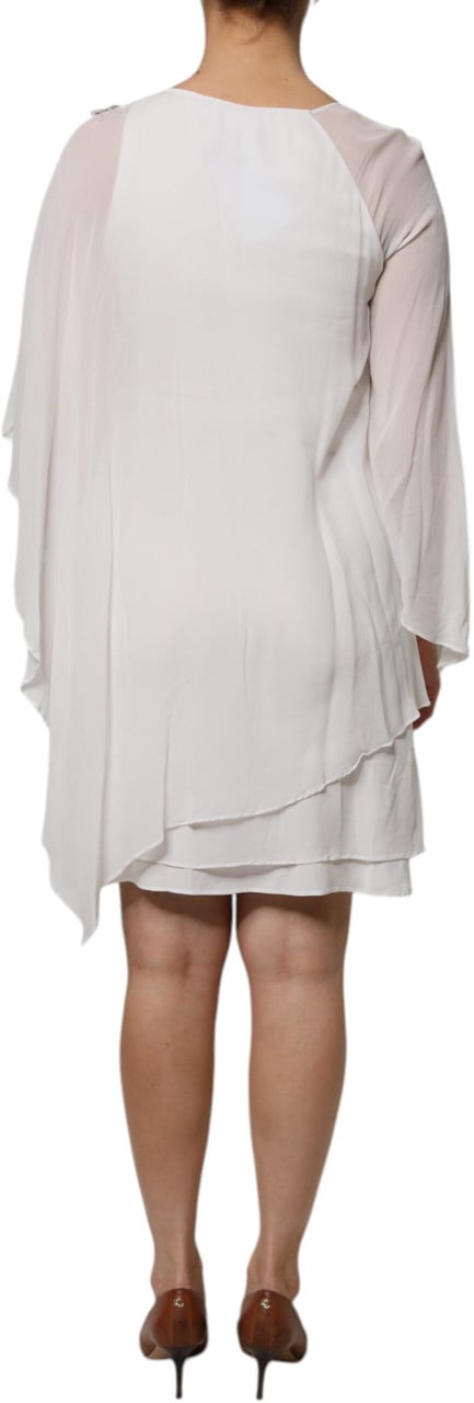 Blumarine White Floral Embroidery Viscose Chiffon Shift Dress Wit