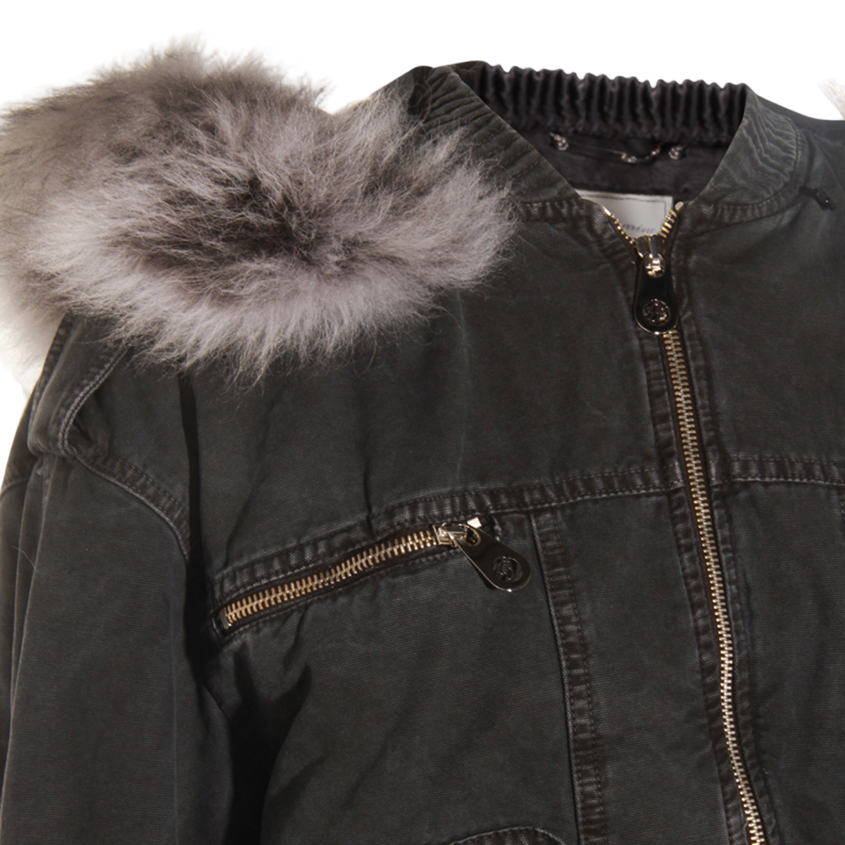 Blumarine Cropped Grey Jacket with Fur Accents Grijs