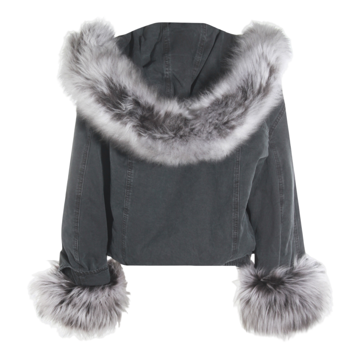 Blumarine Cropped Grey Jacket with Fur Accents Grijs