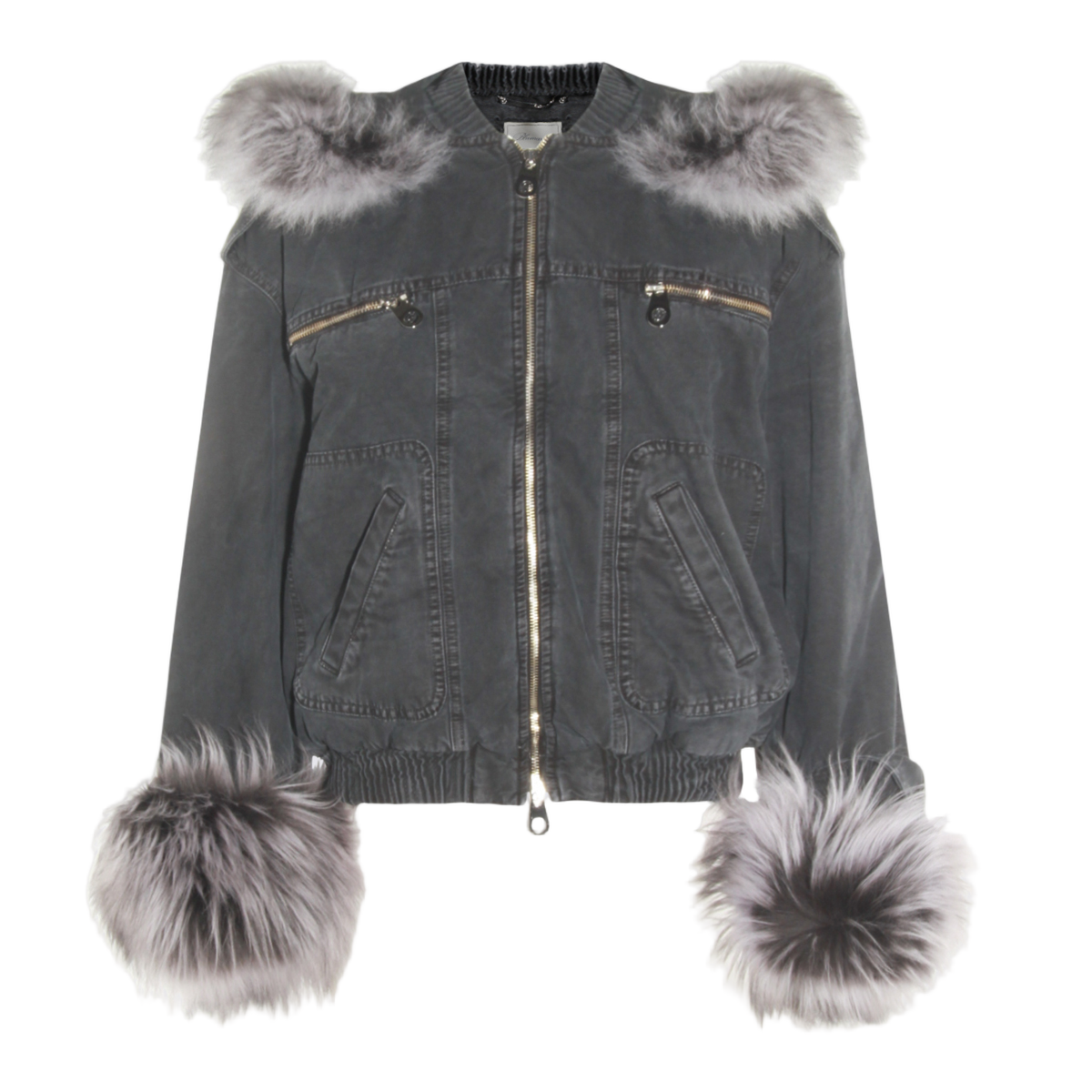 Blumarine Cropped Grey Jacket with Fur Accents Grijs