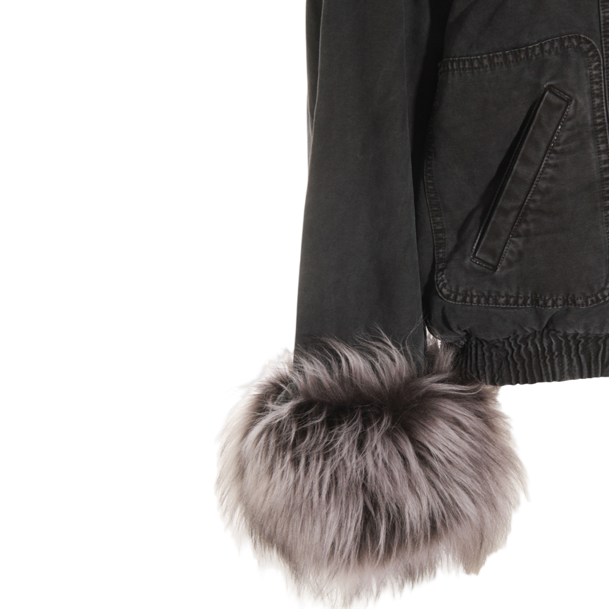 Blumarine Cropped Grey Jacket with Fur Accents Grijs