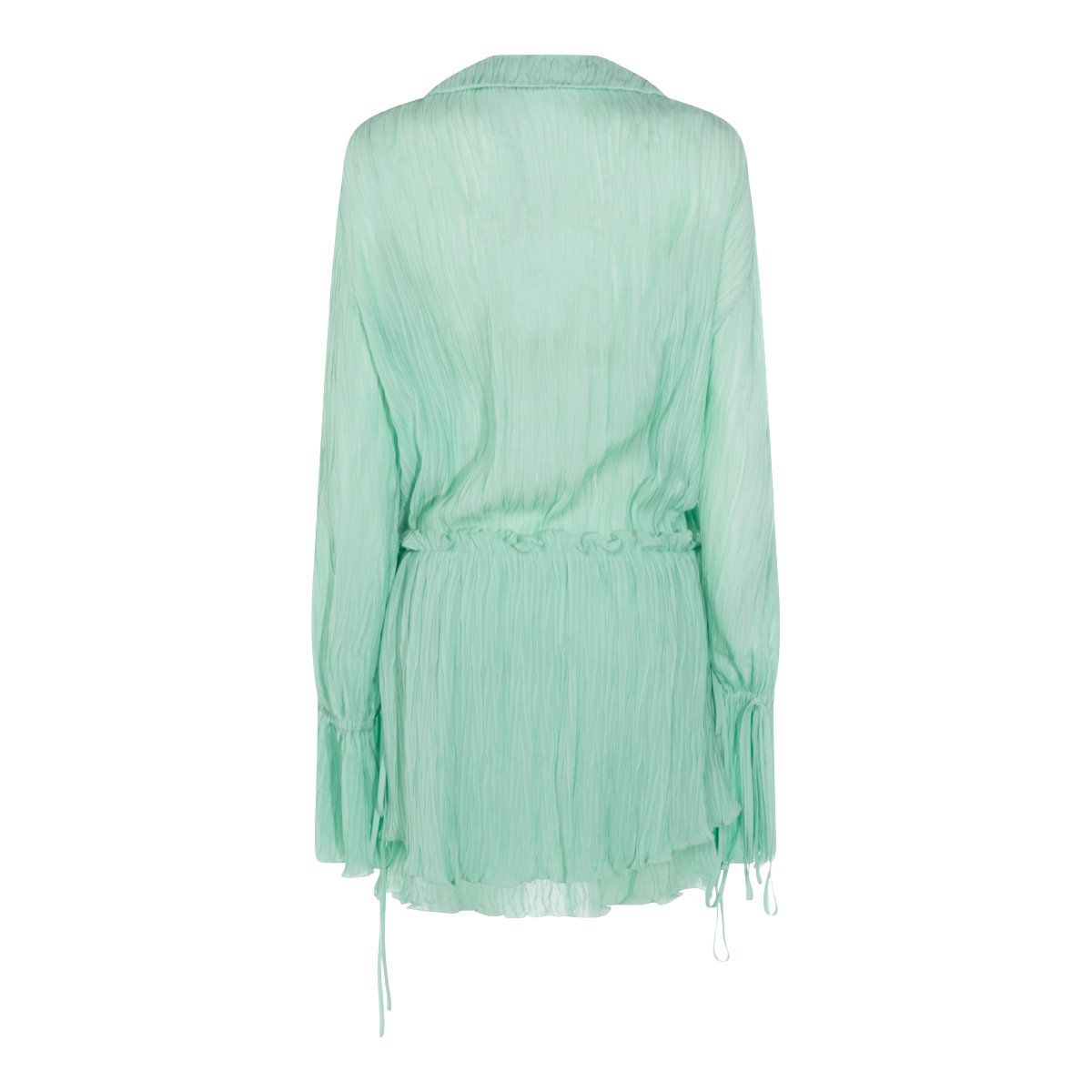 Blumarine Pleated V-Neck Mini Dress with Lace Trim Blauw