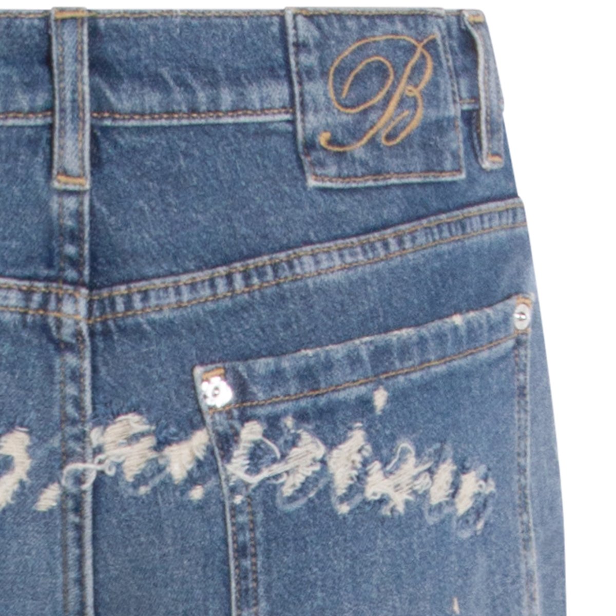 Blumarine Straight-Leg Jeans with Embroidered Logo Detail Blauw