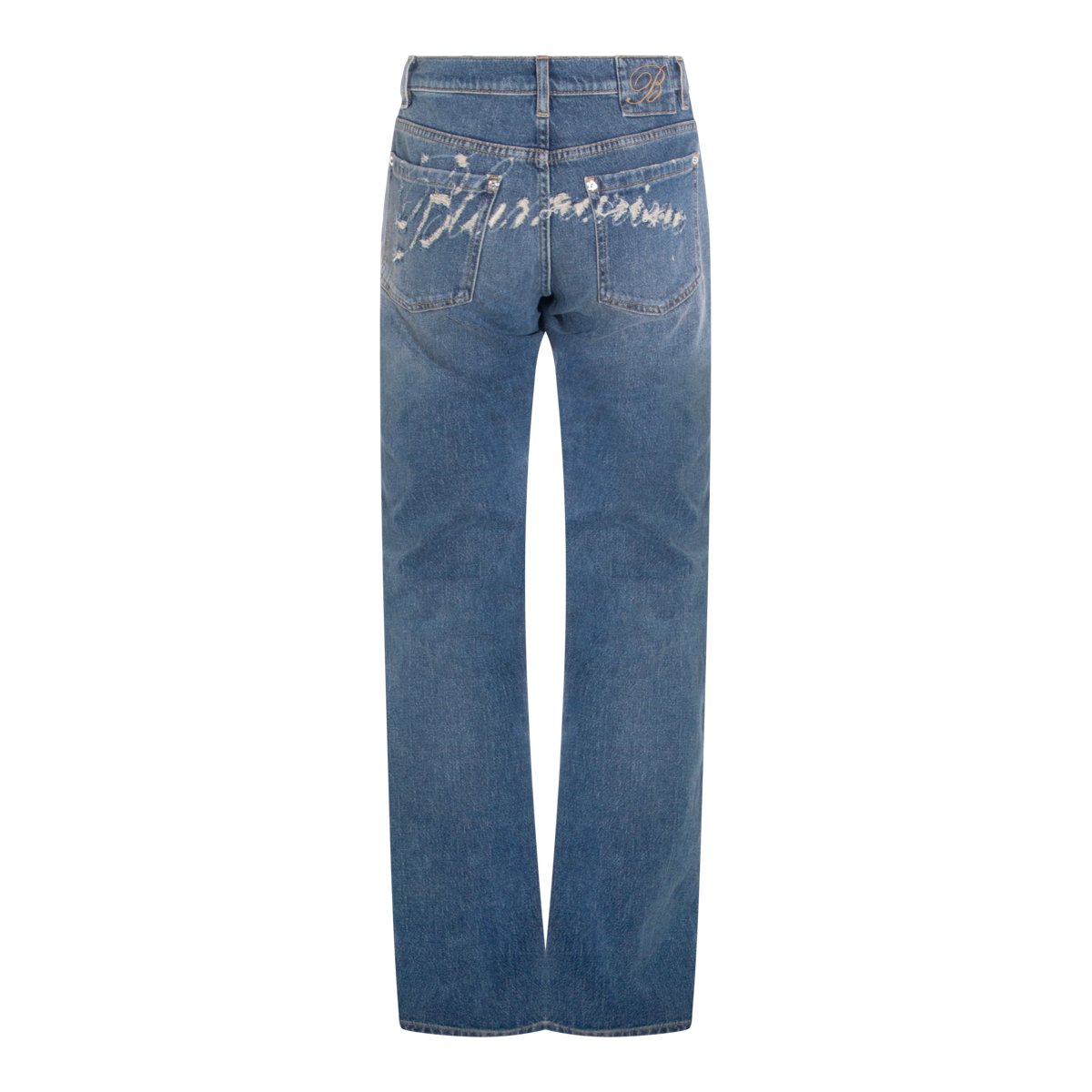 Blumarine Straight-Leg Jeans with Embroidered Logo Detail Blauw