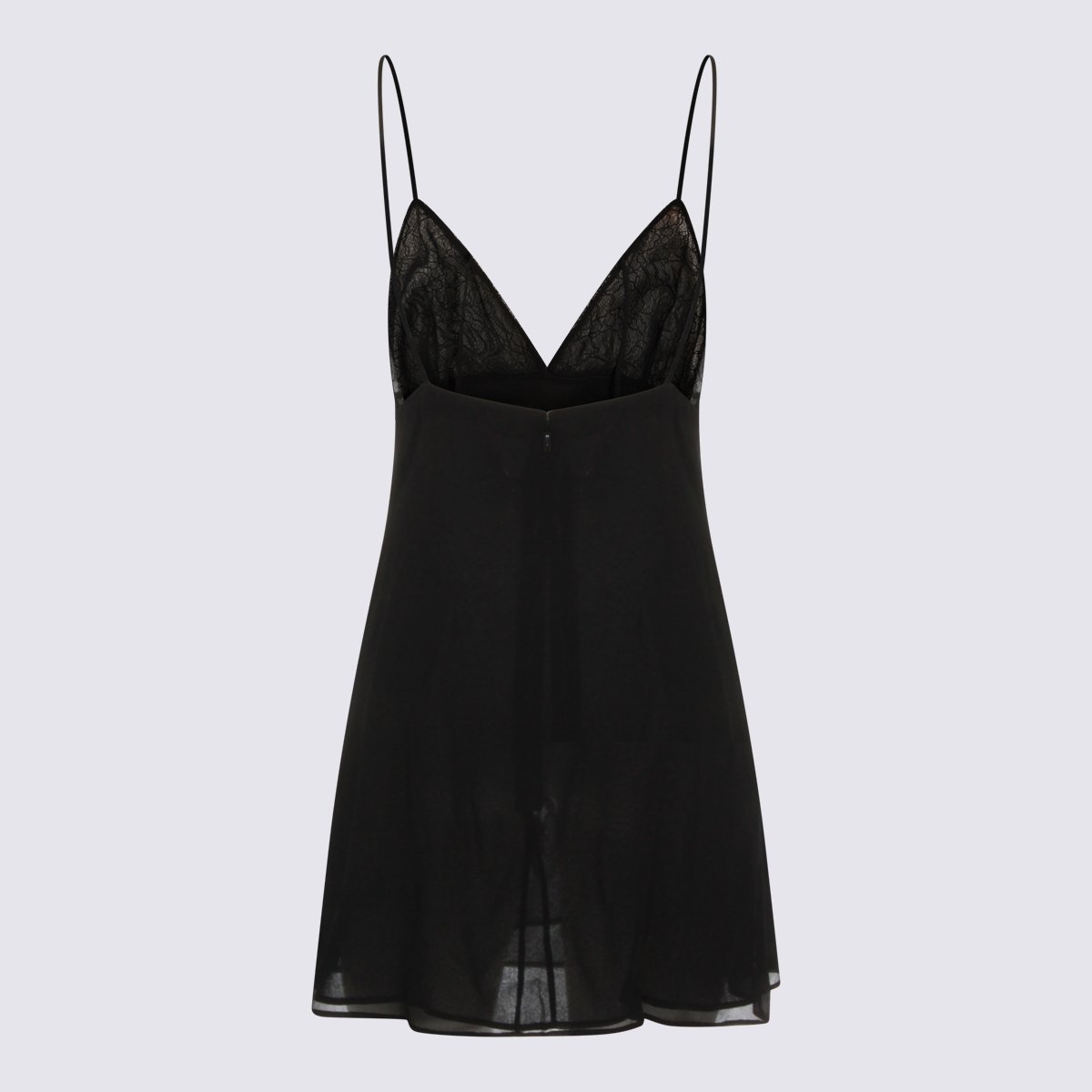 Blumarine Lace Mini Dress with Spaghetti Straps and Bead Embellishments Zwart