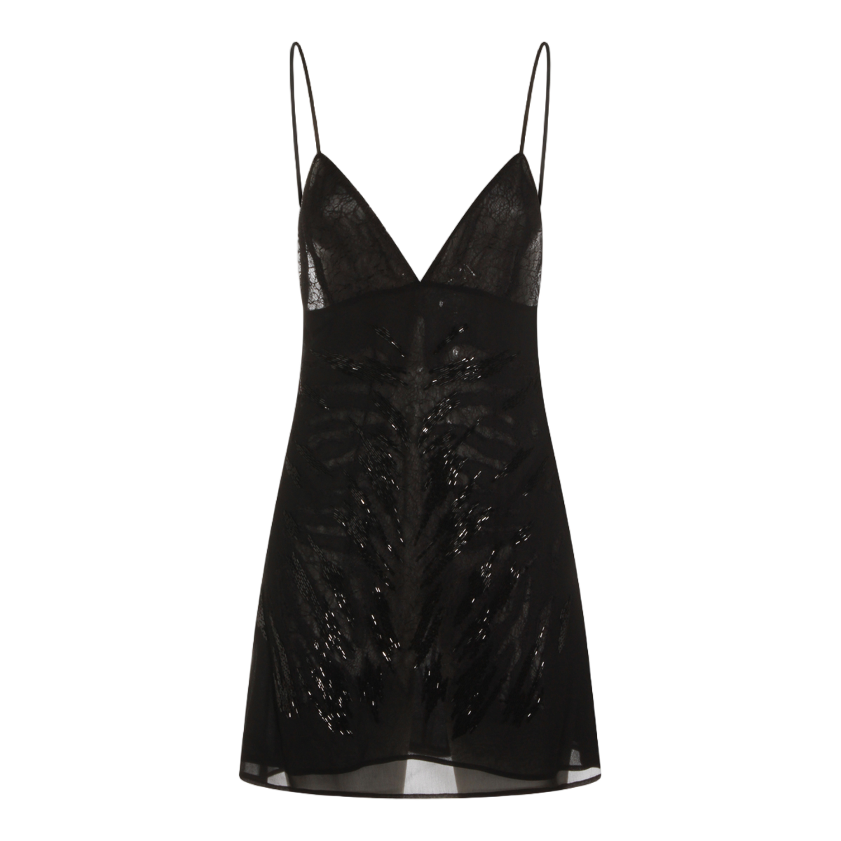 Blumarine Lace Mini Dress with Spaghetti Straps and Bead Embellishments Zwart