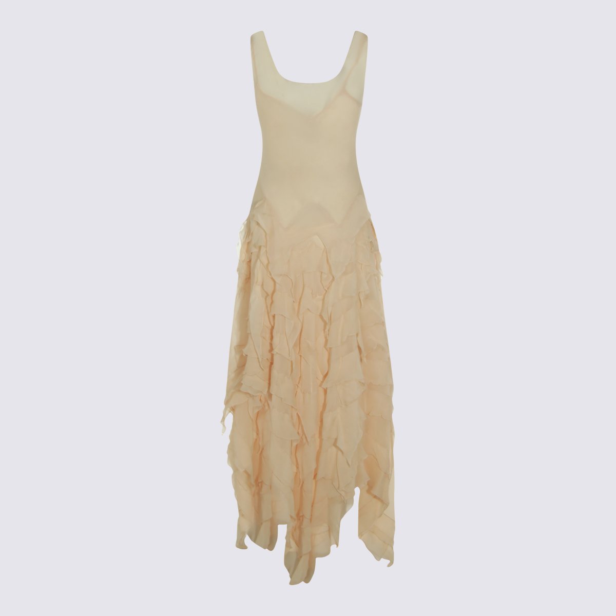 Blumarine Sleeveless Maxi Dress With Cascading Ruffle Skirt Neutraal