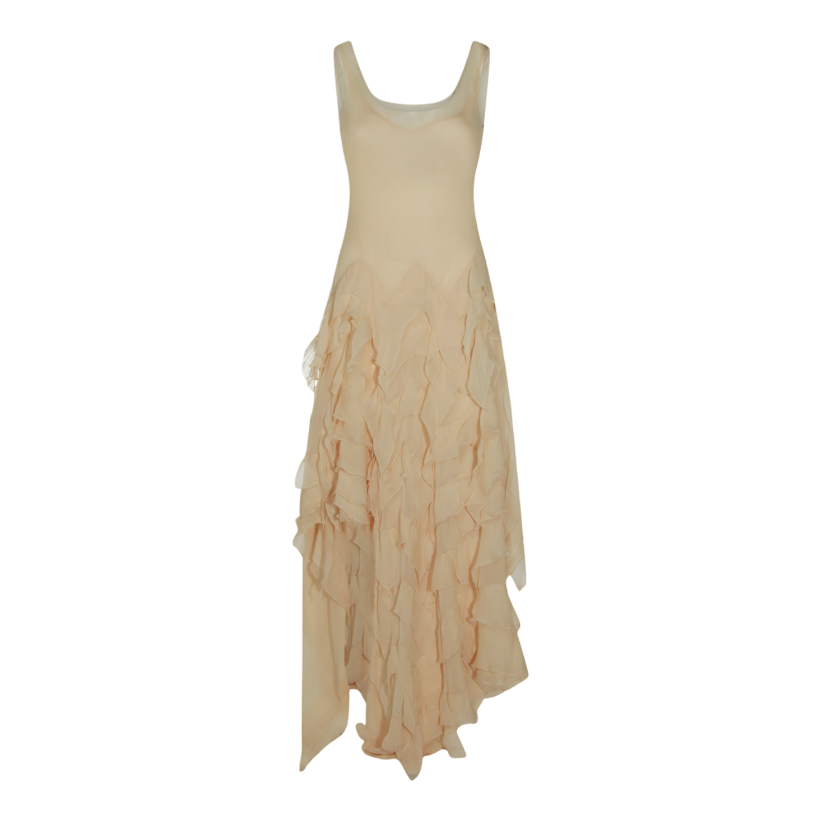Blumarine Sleeveless Maxi Dress With Cascading Ruffle Skirt Neutraal