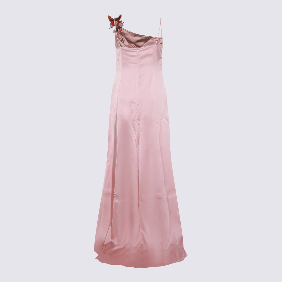 Blumarine Floor-Length One-Shoulder Evening Dress with Butterfly Embellishments Roze