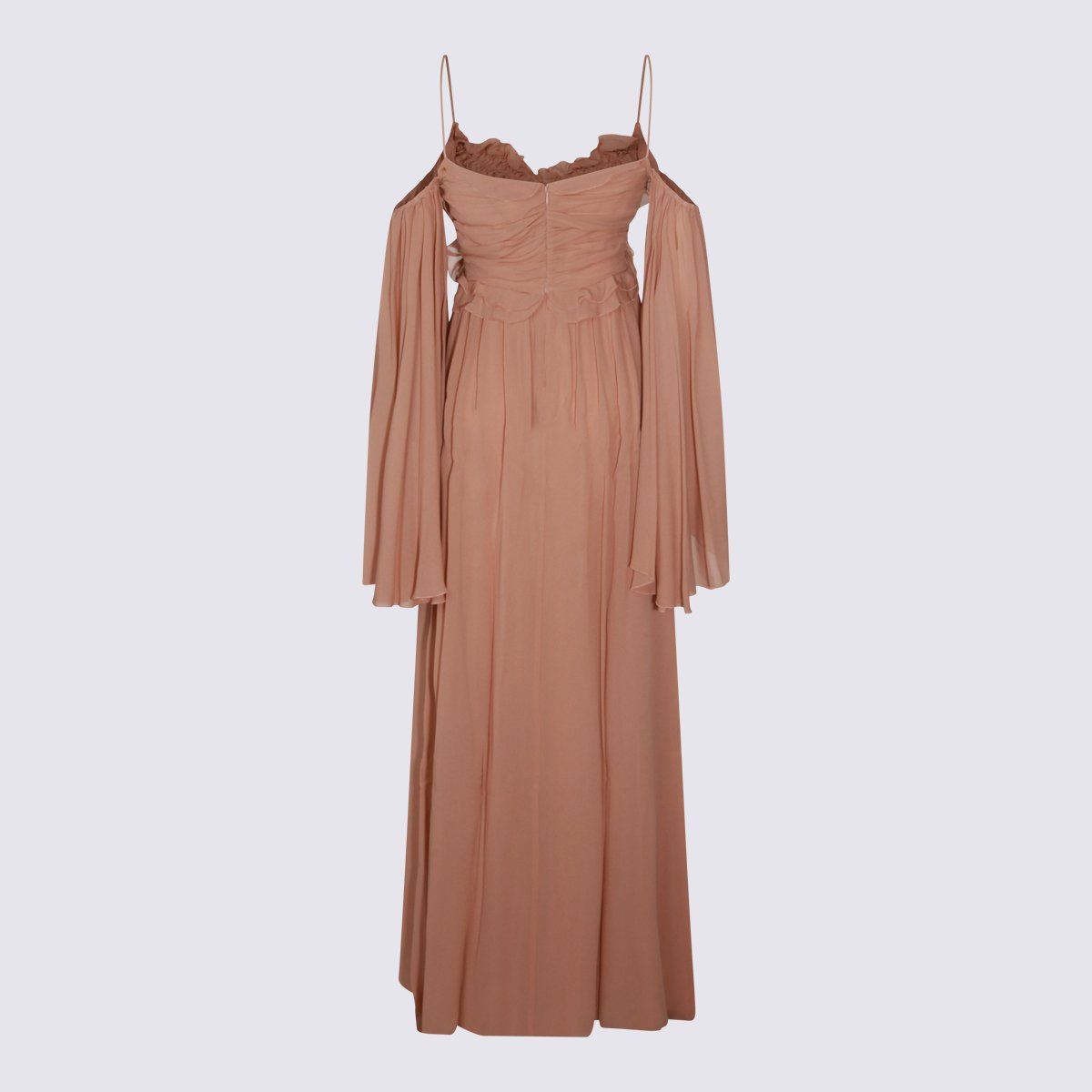 Blumarine Floor-Length Blumarine Dress With Ruffled Bodice And Off-The-Shoulder Sleeves Bruin