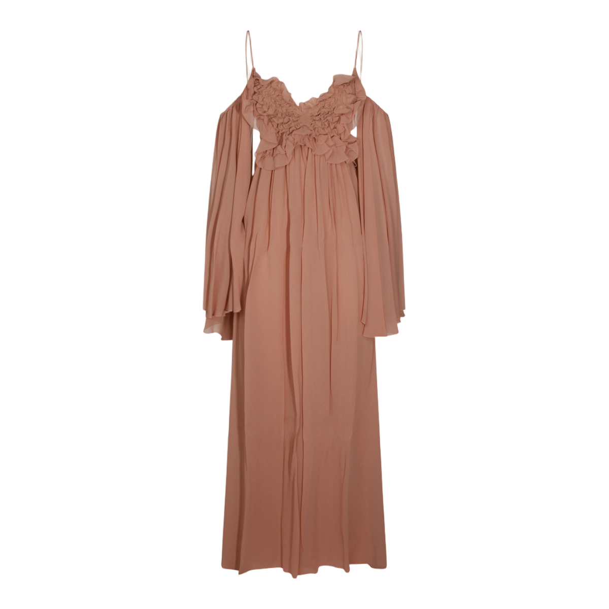 Blumarine Floor-Length Blumarine Dress With Ruffled Bodice And Off-The-Shoulder Sleeves Bruin