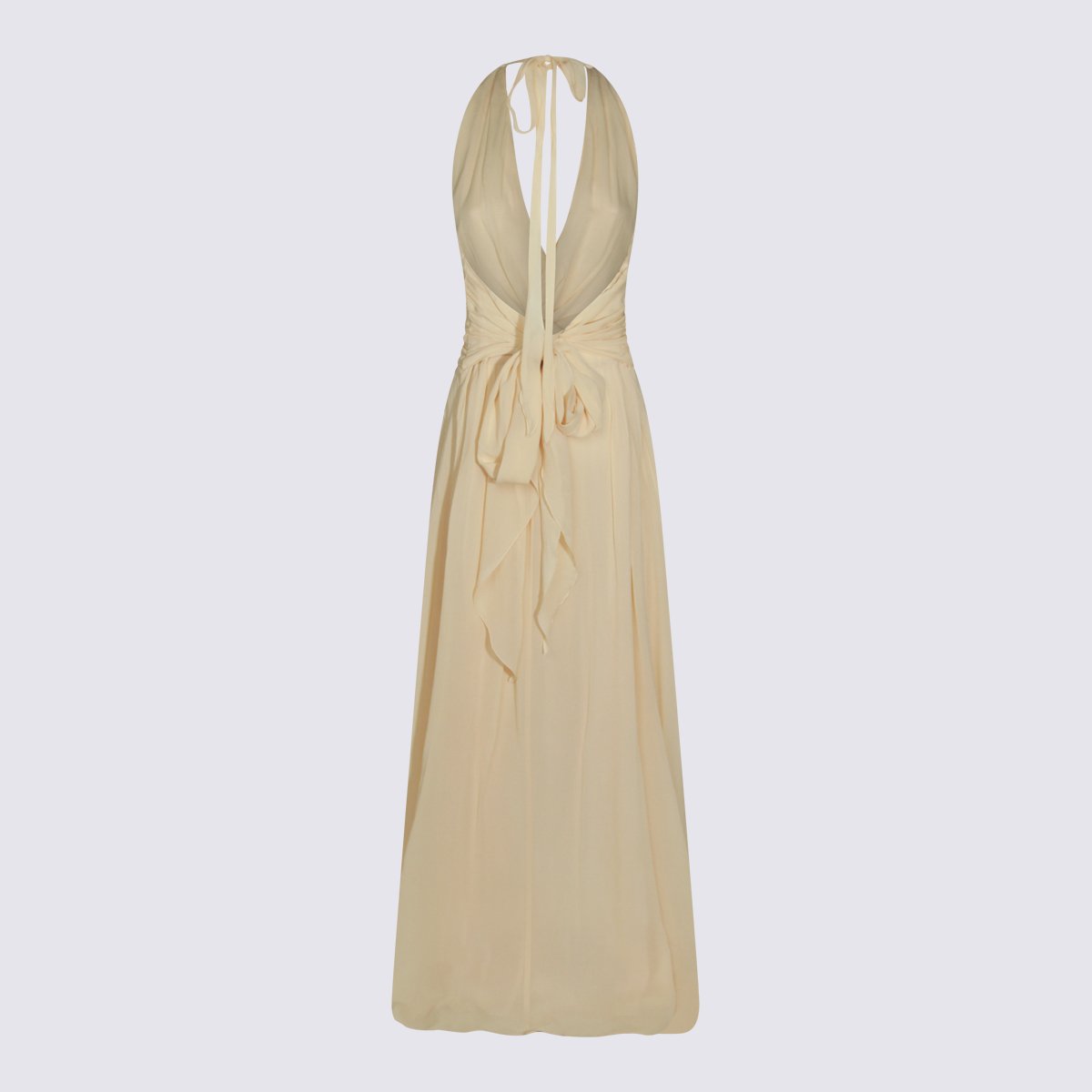 Blumarine Floor-Length Dress With Halter Neck And Floral Detail Neutraal