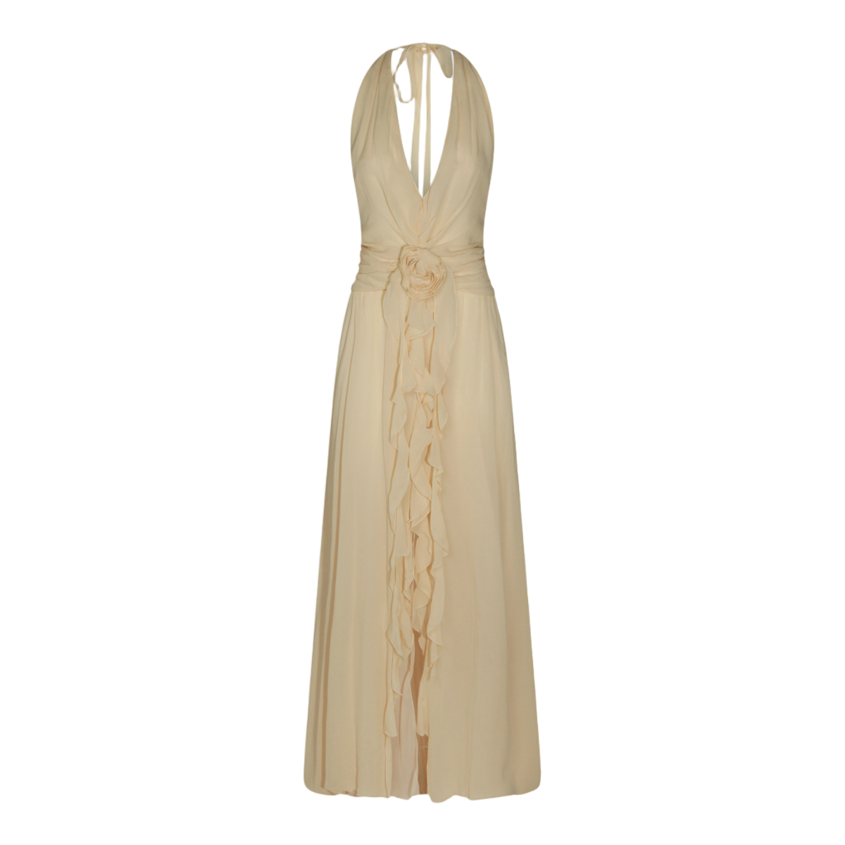 Blumarine Floor-Length Dress With Halter Neck And Floral Detail Neutraal