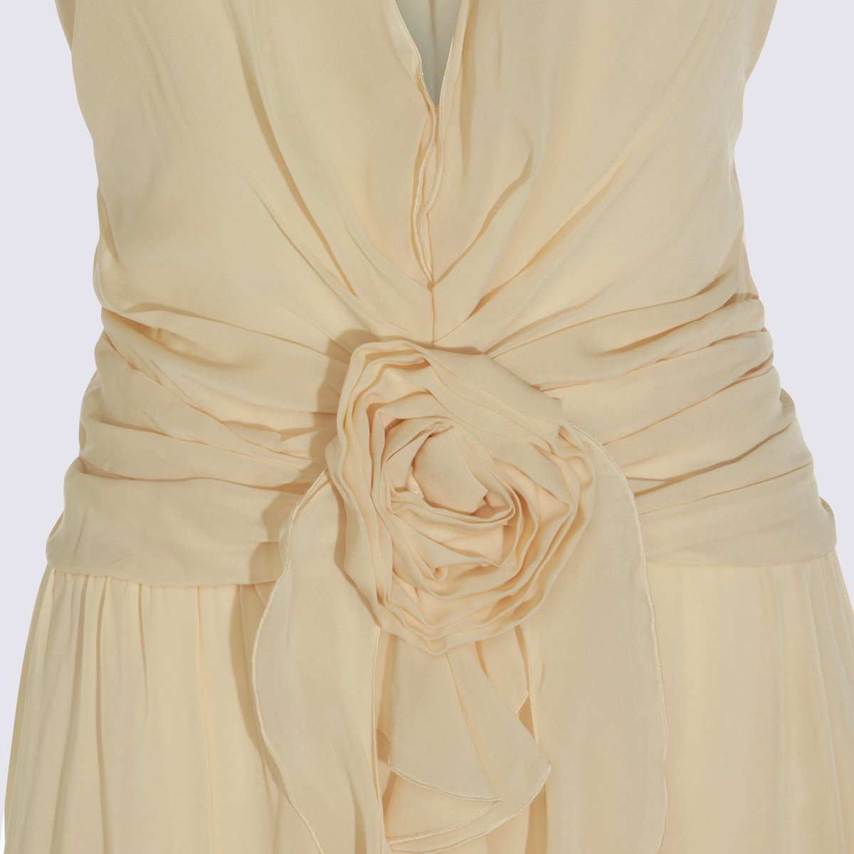 Blumarine Floor-Length Dress With Halter Neck And Floral Detail Neutraal