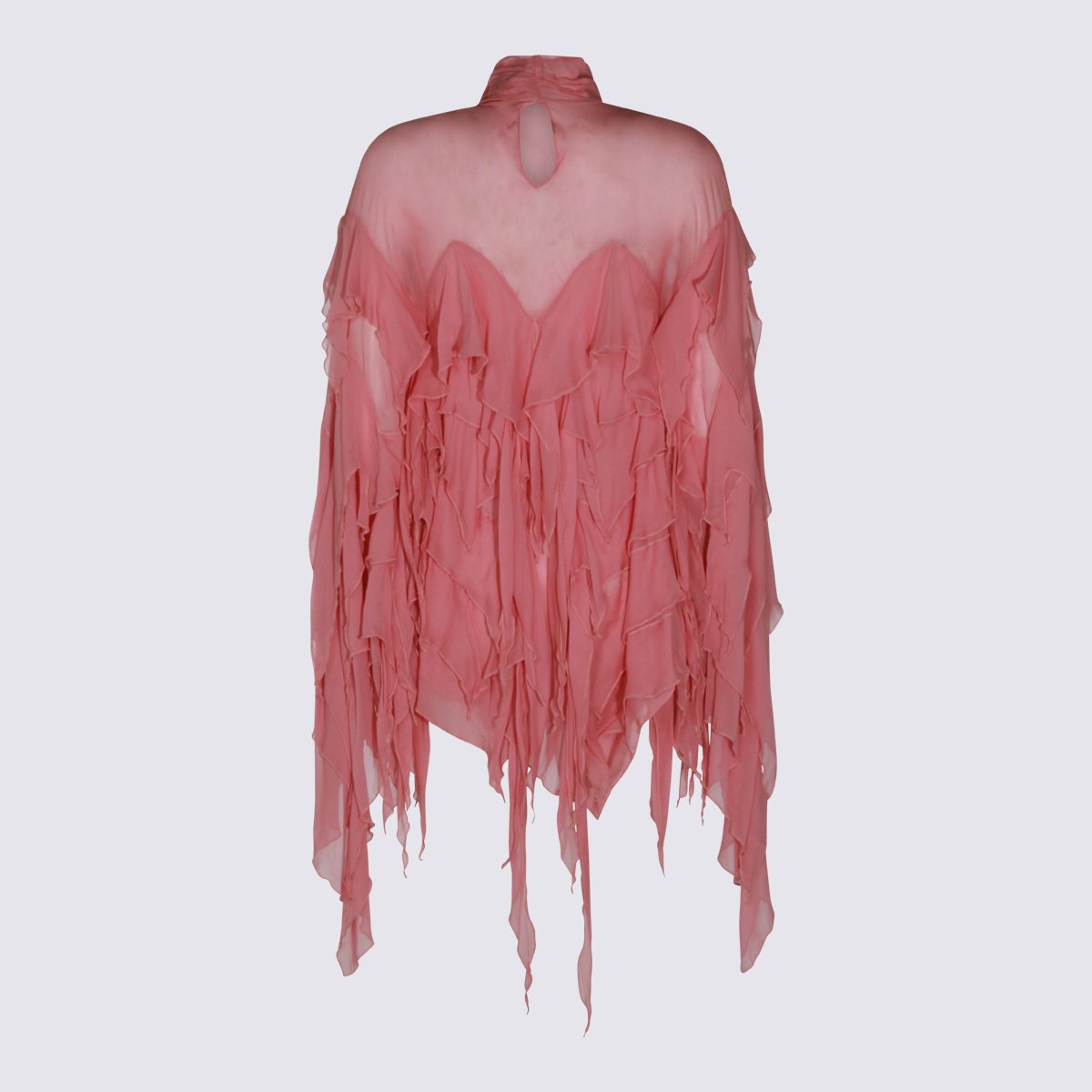 Blumarine Layered Sheer Top with High Neckline Maroon