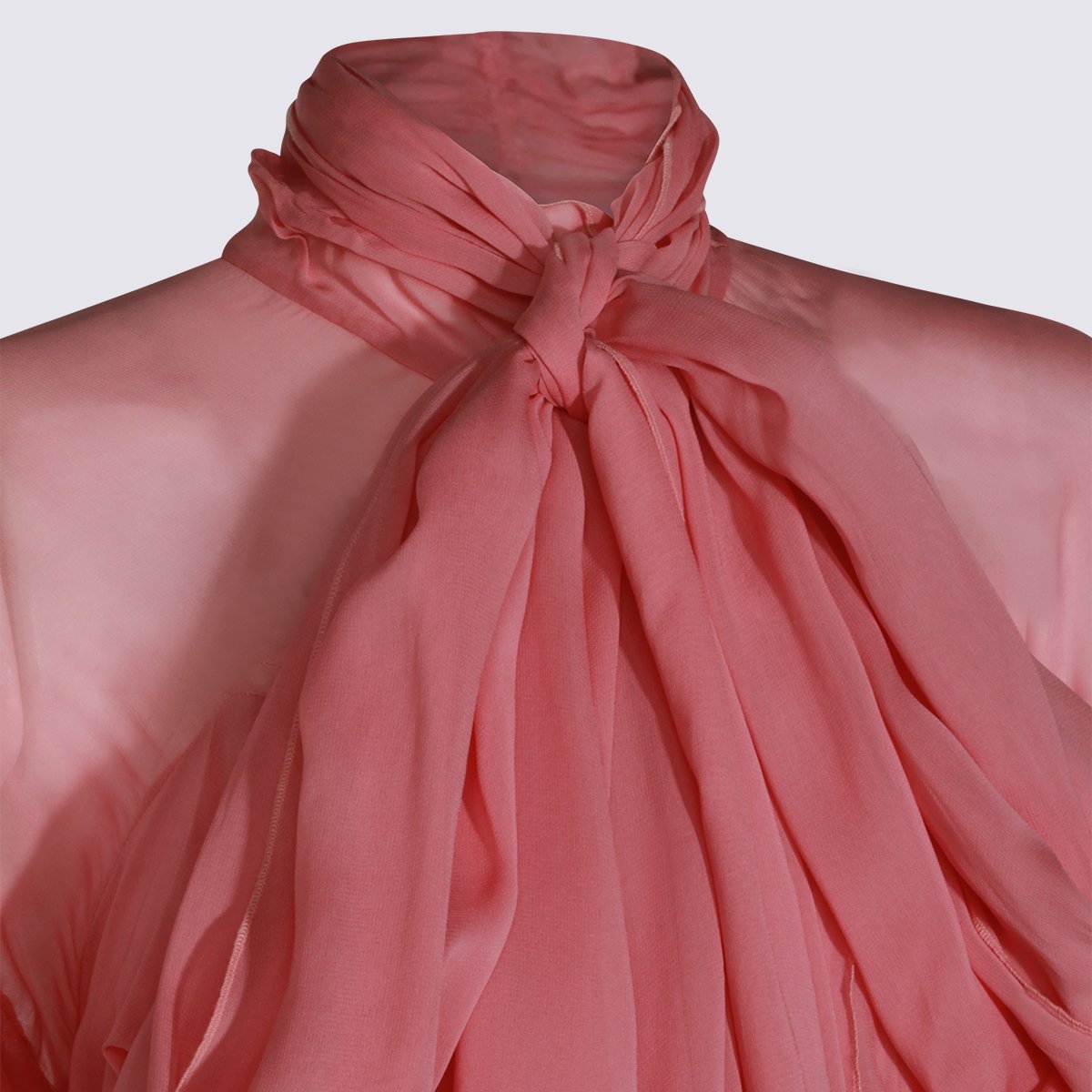 Blumarine Layered Sheer Top with High Neckline Maroon