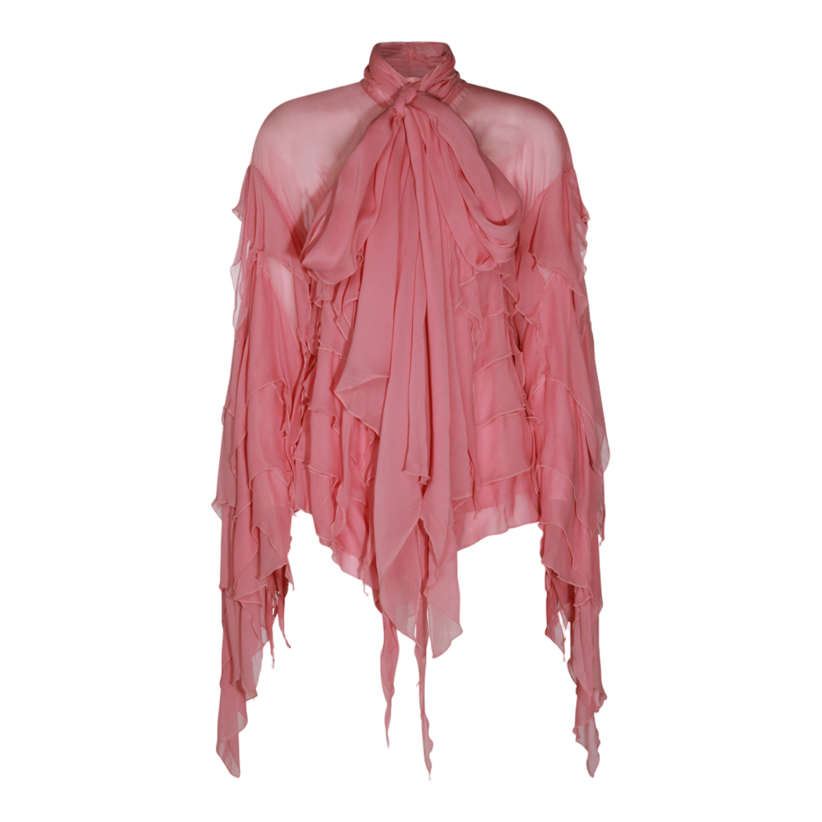 Blumarine Layered Sheer Top with High Neckline Maroon