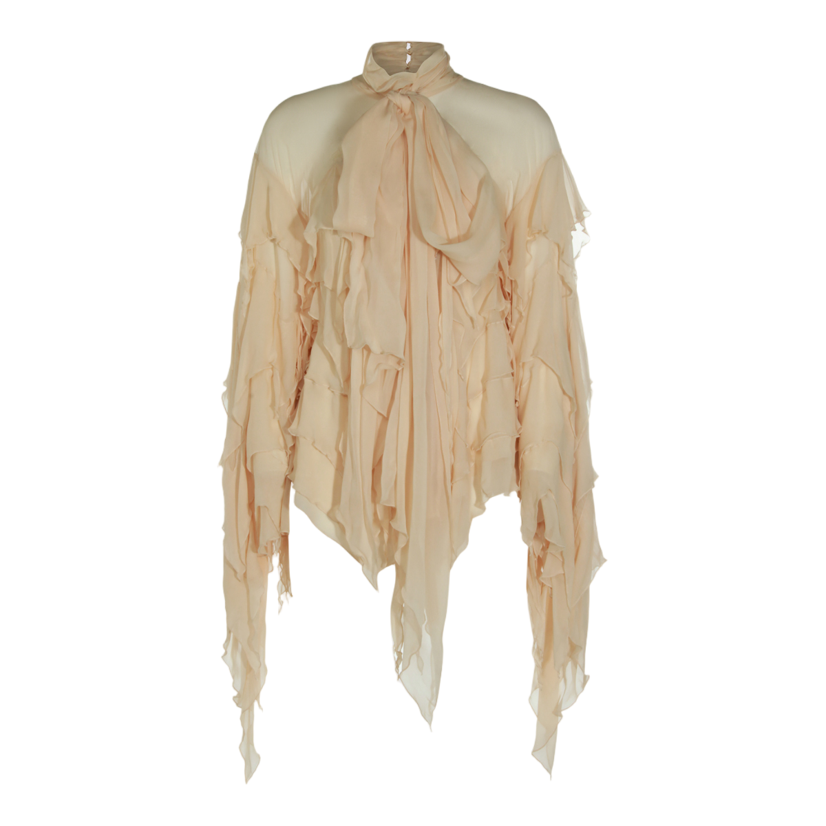 Blumarine Asymmetrical Ruffle Top with High Neckline Neutraal