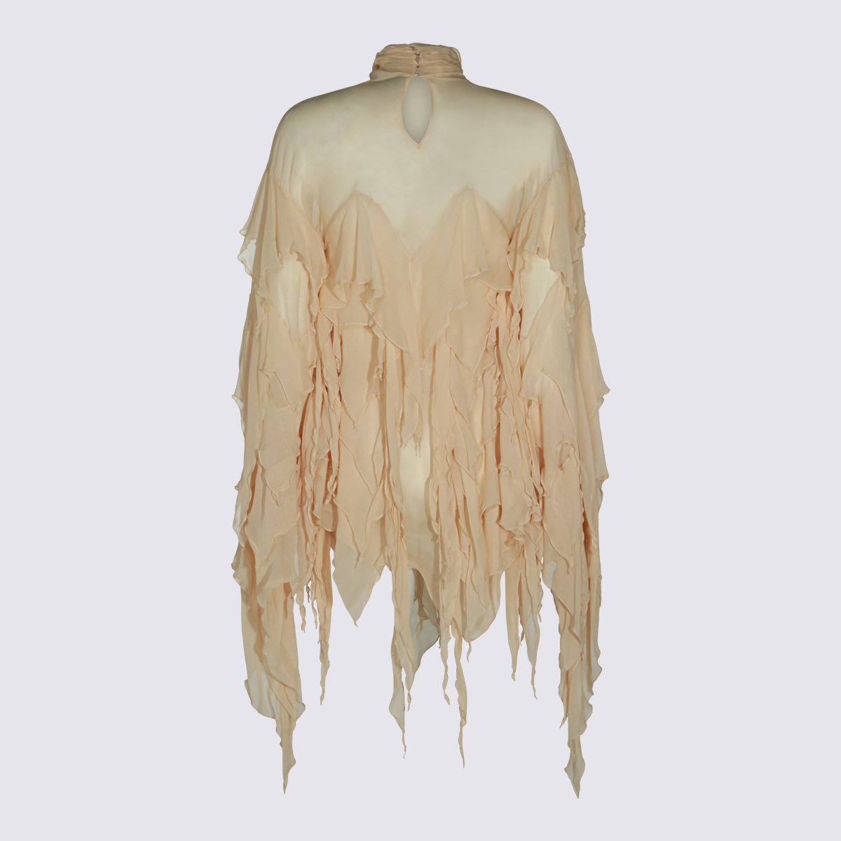 Blumarine Asymmetrical Ruffle Top with High Neckline Neutraal