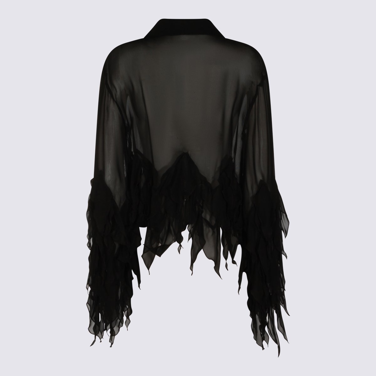 Blumarine Flowing Black Sheer Top with Ruffled Detail Zwart