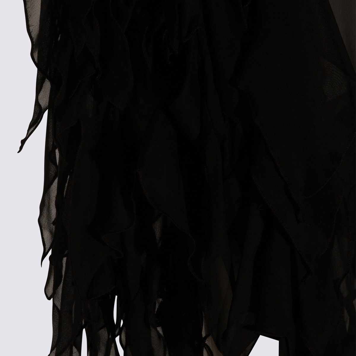 Blumarine Flowing Black Sheer Top with Ruffled Detail Zwart