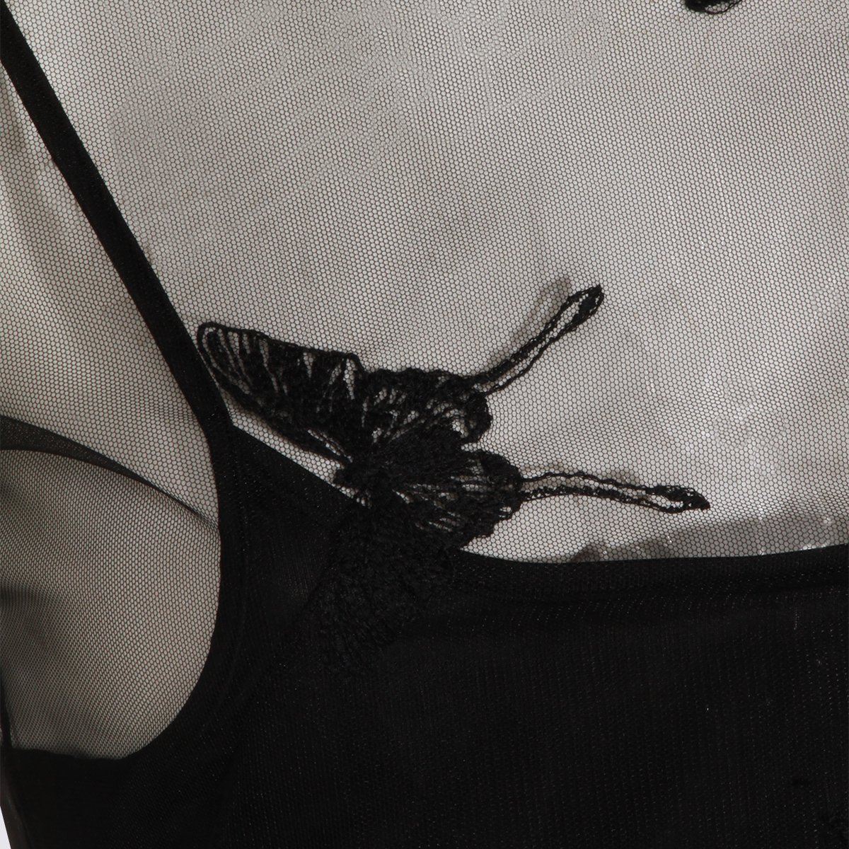 Blumarine Sheer Long-Sleeve Top with Butterfly Embroidery and Camisole Layer Zwart
