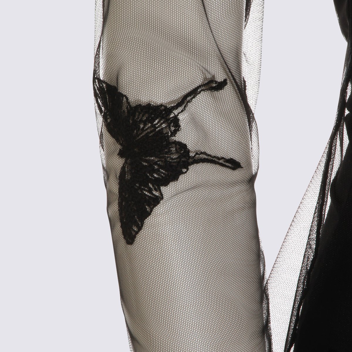 Blumarine Sheer Long-Sleeve Top with Butterfly Embroidery and Camisole Layer Zwart
